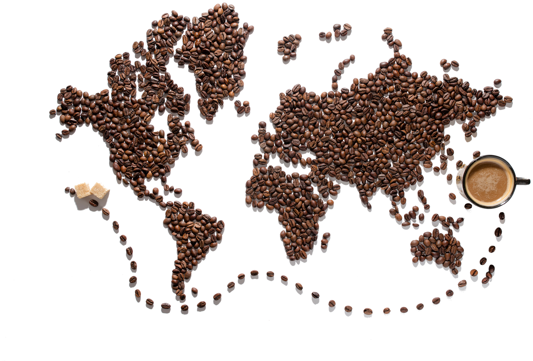 World map made of coffee beans