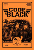 Code Black 1kg bag label — orange front artwork with Australian first responders