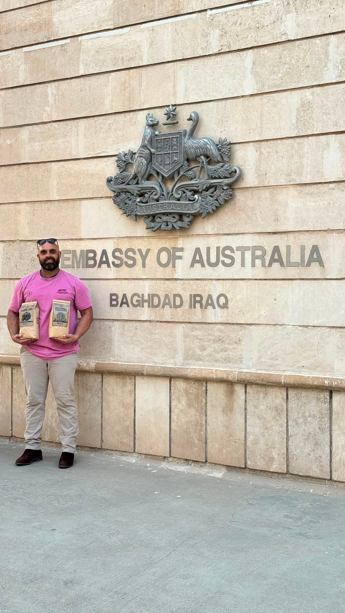 FRANNKLY ROASTED coffee bags at the Embassy of Australia, Baghdad